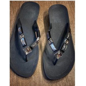 Black jewelled flip flops (Like Brand New)